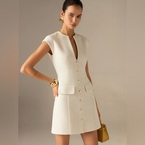 Commense Cream Mini Dress with Gold Buttons